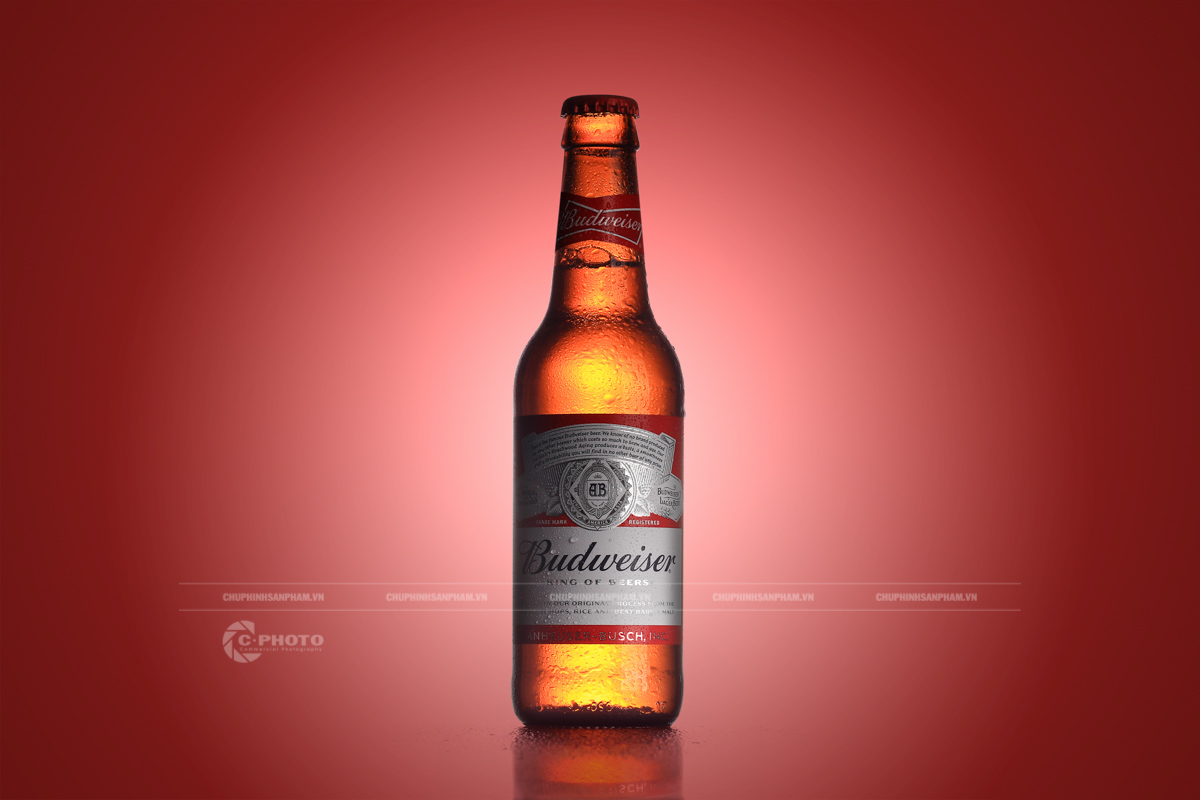 Chụp hình chai bia Budweiser